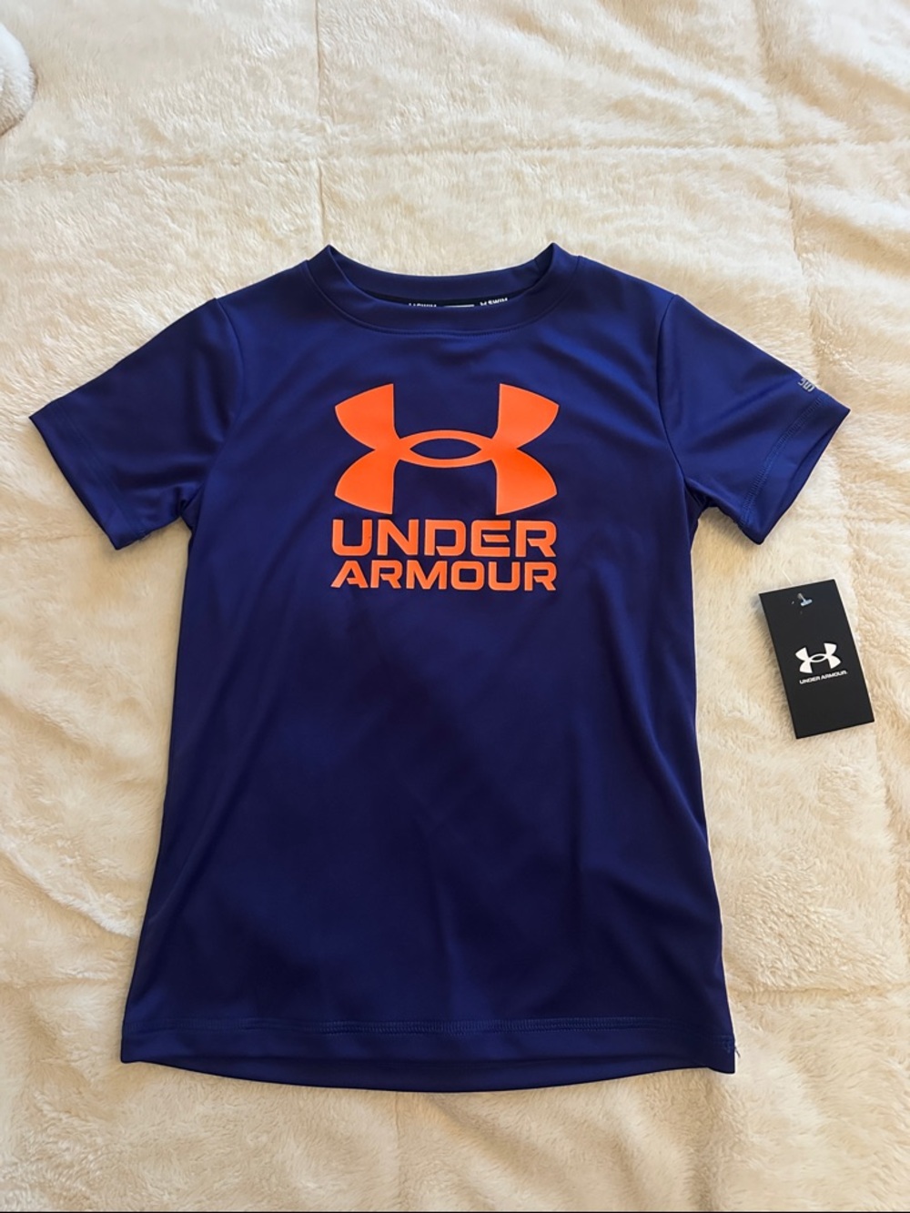 Under Armour Navy Performance Tee with Bright Orange Logo
